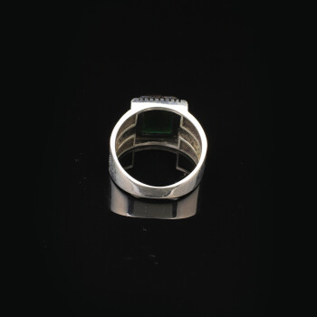  Handmade Jade Gemstone Square Stone Pinky Ring - 5