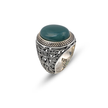  Handmade Jade Men's Ring - 925 Sterling Silver Gemstone - 1