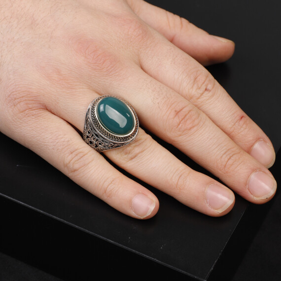  Handmade Jade Men's Ring - 925 Sterling Silver Gemstone - 6