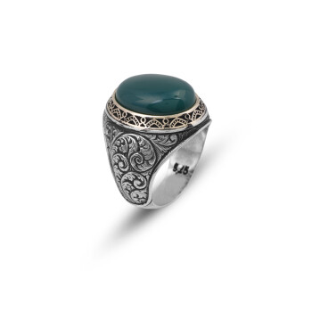  Handmade Jade Men's Ring - 925 Sterling Silver Gemstone - 1