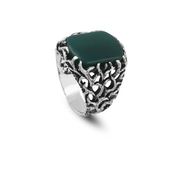  Handmade Jade Ring for Men - 925 Sterling Silver Gemstone - 1