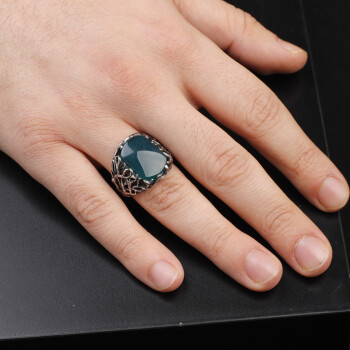  Handmade Jade Ring for Men - 925 Sterling Silver Gemstone - 6