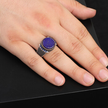  Handmade Lapis Lazuli Signet Ring for Men - Vintage 925 Sterling Silver Pinky Ring - 6