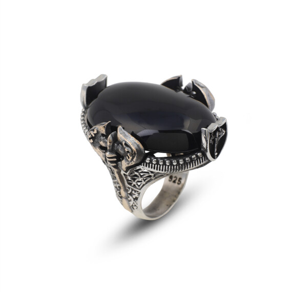  Handmade Large Black Onyx Ax Ring - 925 Sterling Silver - 1