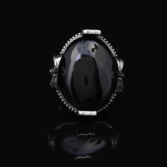  Handmade Large Black Onyx Ax Ring - 925 Sterling Silver - 2