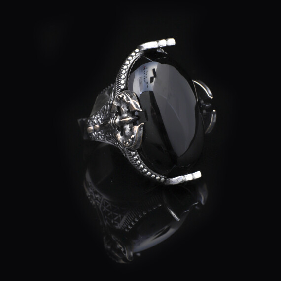  Handmade Large Black Onyx Ax Ring - 925 Sterling Silver - 3