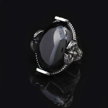  Handmade Large Black Onyx Ax Ring - 925 Sterling Silver - 4