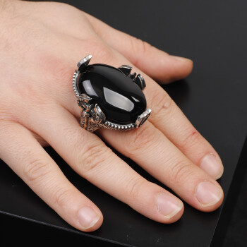  Handmade Large Black Onyx Ax Ring - 925 Sterling Silver - 6