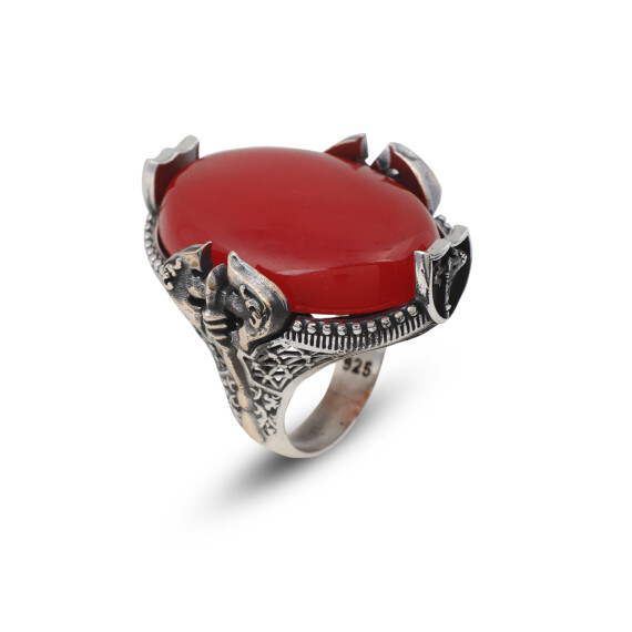  Handmade Large Carnelian Ax Ring - 925 Sterling Silver - 1