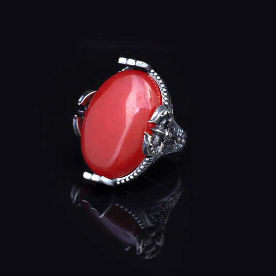  Handmade Large Carnelian Ax Ring - 925 Sterling Silver - 4