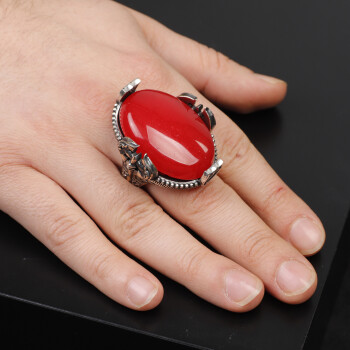  Handmade Large Carnelian Ax Ring - 925 Sterling Silver - 6