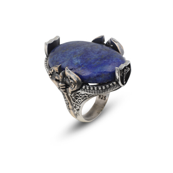  Handmade Large Lapis Lazuli Ax Ring - 925 Sterling Silver - 1