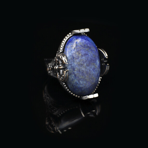  Handmade Large Lapis Lazuli Ax Ring - 925 Sterling Silver - 2