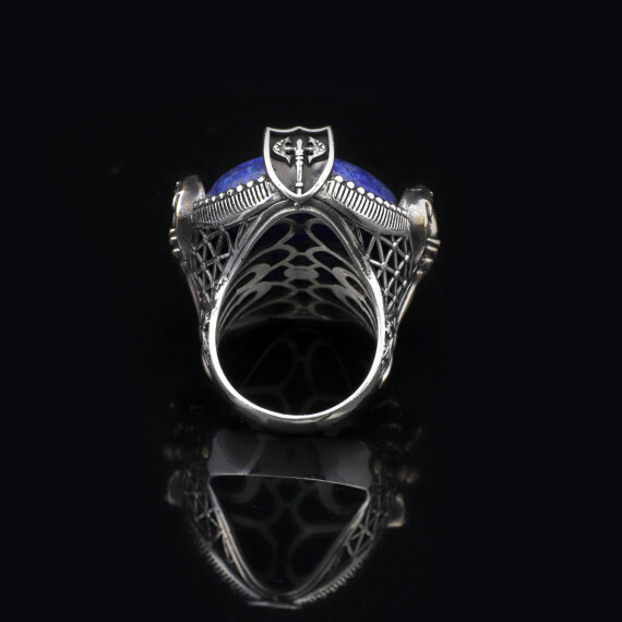  Handmade Large Lapis Lazuli Ax Ring - 925 Sterling Silver - 5