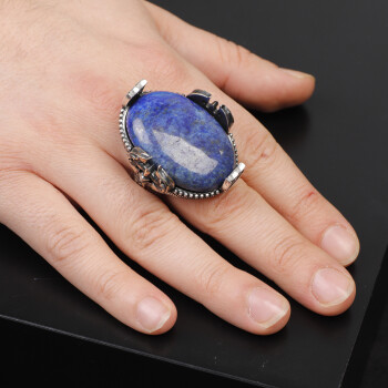  Handmade Large Lapis Lazuli Ax Ring - 925 Sterling Silver - 6