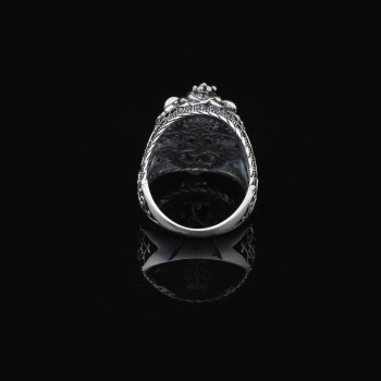  Handmade Lion Ring with Black Onyx Micro Stone - 925 Sterling Silver - 2