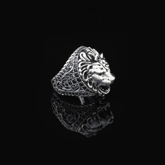  Handmade Lion Ring with Black Onyx Micro Stone - 925 Sterling Silver - 4