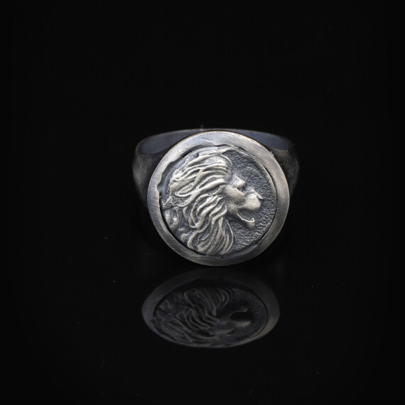  Handmade Lion Signet Ring - 925 Sterling Silver Men's Ring - 5