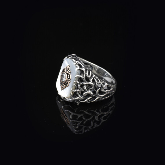  Handmade Mother of Pearl Ring in Ottoman Style - 925 Sterling Silver - 3