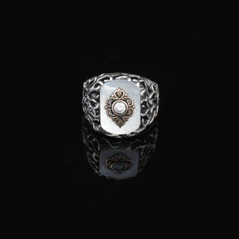  Handmade Mother of Pearl Ring in Ottoman Style - 925 Sterling Silver - 4