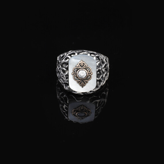  Handmade Mother of Pearl Ring in Ottoman Style - 925 Sterling Silver - 4