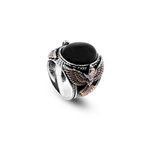  Handmade Onyx Gemstone Eagle Large Ring for Men - 1