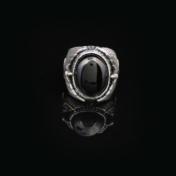  Handmade Onyx Gemstone Eagle Large Ring for Men - 3