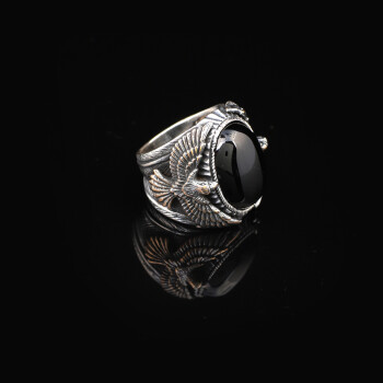  Handmade Onyx Gemstone Eagle Large Ring for Men - 4