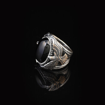  Handmade Onyx Gemstone Eagle Large Ring for Men - 5