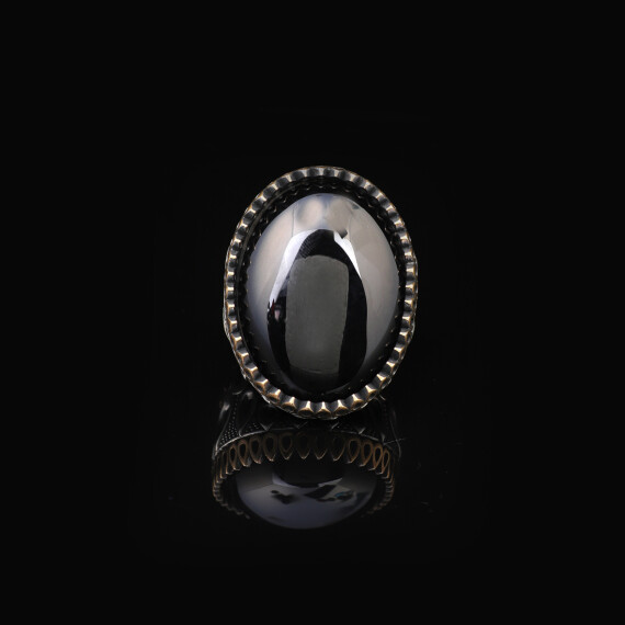  Handmade Onyx Ring with Oval Gemstone - Large Ottoman Style - 2