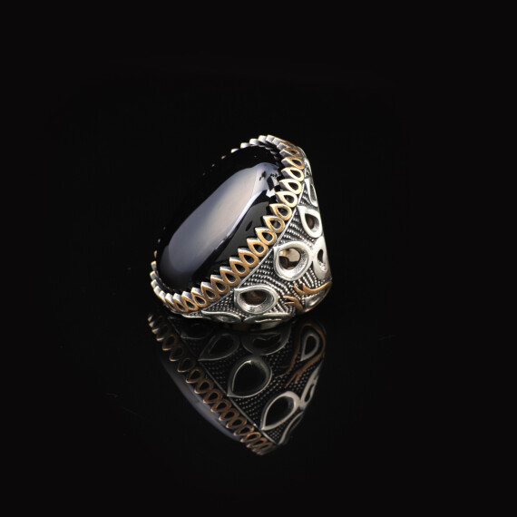  Handmade Onyx Ring with Oval Gemstone - Large Ottoman Style - 5