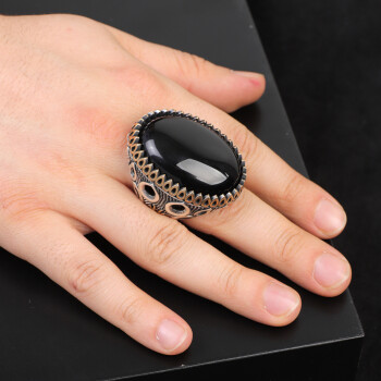  Handmade Onyx Ring with Oval Gemstone - Large Ottoman Style - 6