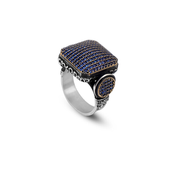  Handmade Sapphire Statement Ring - Vintage 925 Sterling Silver Men's Ring with Micro Stone - 1