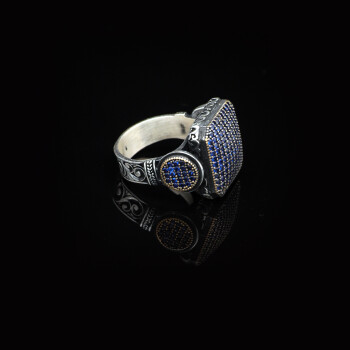  Handmade Sapphire Statement Ring - Vintage 925 Sterling Silver Men's Ring with Micro Stone - 3