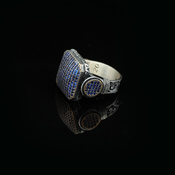  Handmade Sapphire Statement Ring - Vintage 925 Sterling Silver Men's Ring with Micro Stone - 4