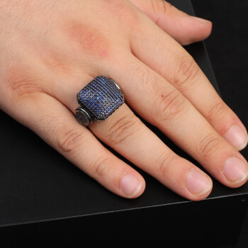  Handmade Sapphire Statement Ring - Vintage 925 Sterling Silver Men's Ring with Micro Stone - 6