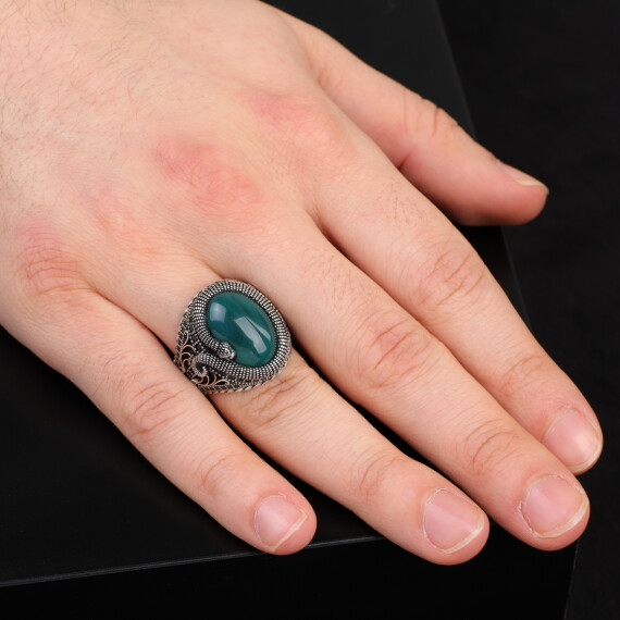 Handmade Sterling Silver Jade Snake Ring, Antique Style Sterling Silver - 6