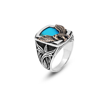  Handmade Turquoise Gemstone Eagle Ring for Men - 1