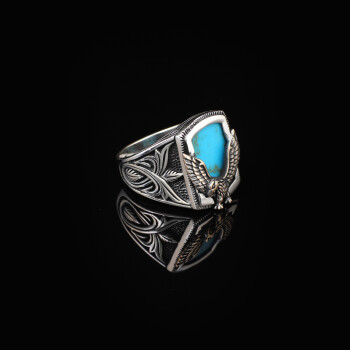  Handmade Turquoise Gemstone Eagle Ring for Men - 2