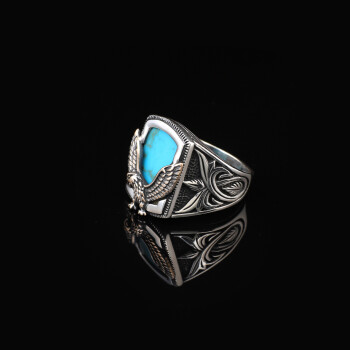  Handmade Turquoise Gemstone Eagle Ring for Men - 4