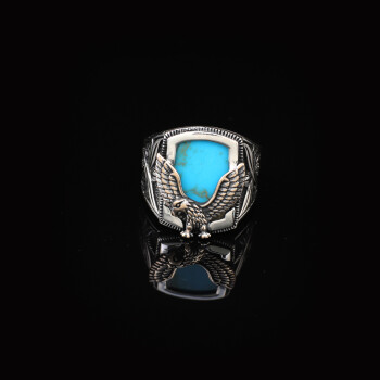  Handmade Turquoise Gemstone Eagle Ring for Men - 5