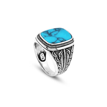  Handmade Turquoise Gemstone Engagement Ring for Men - 1