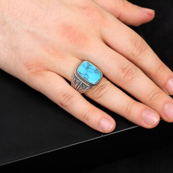  Handmade Turquoise Gemstone Engagement Ring for Men - 6