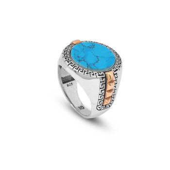 Handmade Turquoise Gemstone Round Stone Engagement Ring - 1