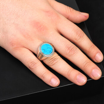 Handmade Turquoise Gemstone Round Stone Engagement Ring - 6