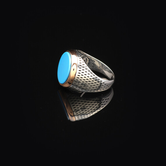  Handmade Turquoise Pinky Signet Ring for Men, Vintage 925 Sterling Silver Gemstone Ring - 4