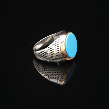  Handmade Turquoise Pinky Signet Ring for Men, Vintage 925 Sterling Silver Gemstone Ring - 5