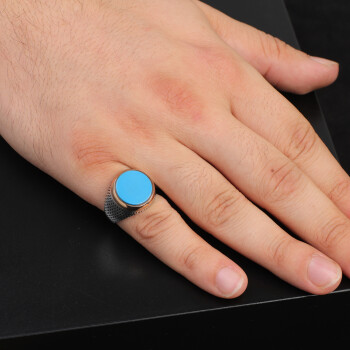  Handmade Turquoise Pinky Signet Ring for Men, Vintage 925 Sterling Silver Gemstone Ring - 6