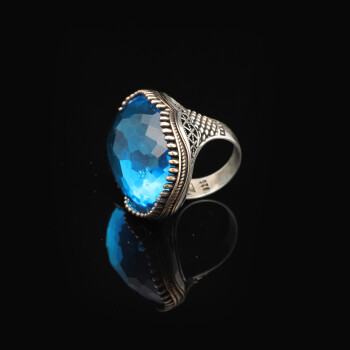  Handmade Vintage Aquamarine Ring for Men, Large Oval Stone in 925 Sterling Silver - 2