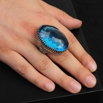  Handmade Vintage Aquamarine Ring for Men, Large Oval Stone in 925 Sterling Silver - 6